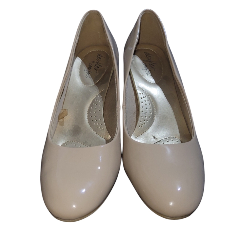 Dexflex Comfort Karma Women's Round Toe Nude Patent Pump High Heel Shoes sz 8.5